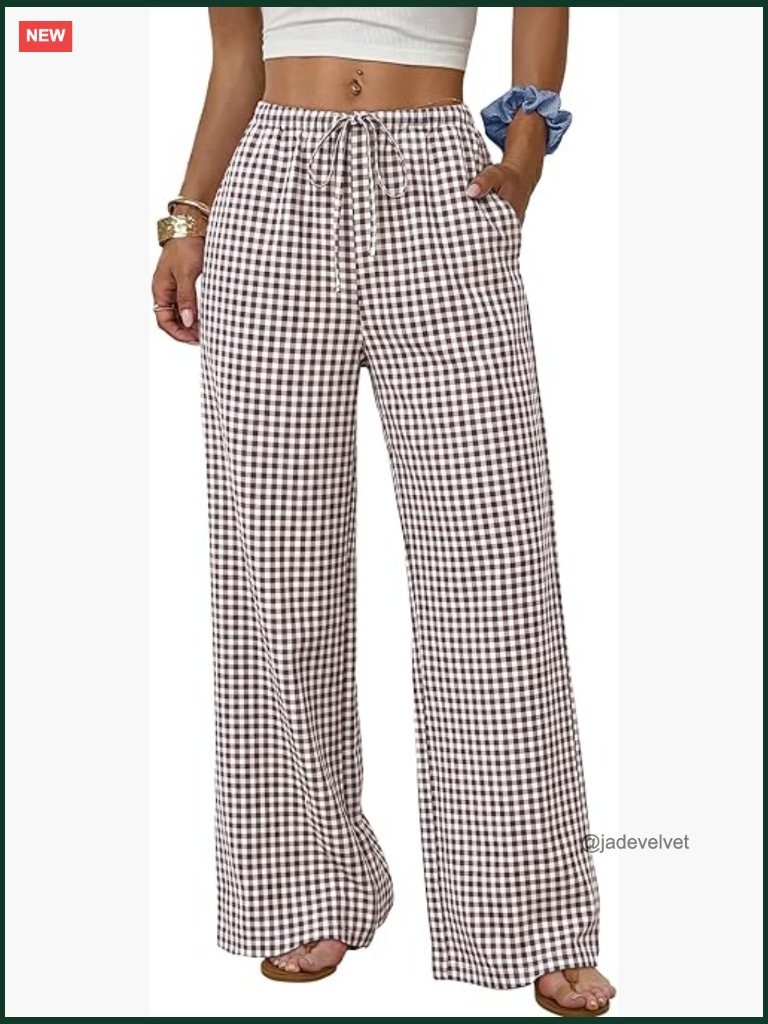 Wide Leg Palazzo Pants With Pockets Drawstring Elastic Waist Flowy Summer